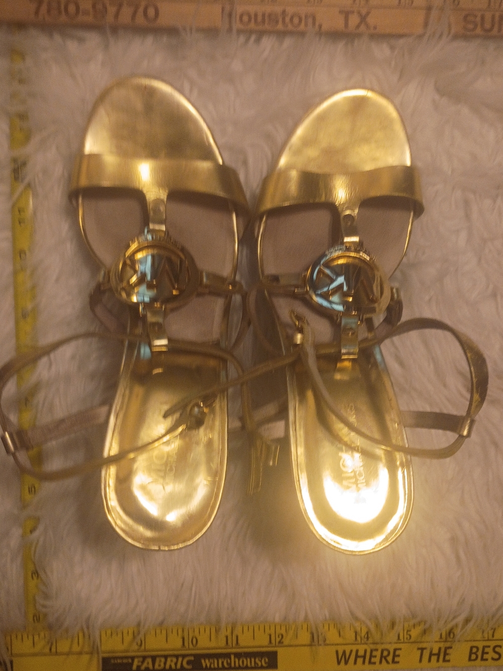 Michael Kors Gold T-Strap Logo Sandals
